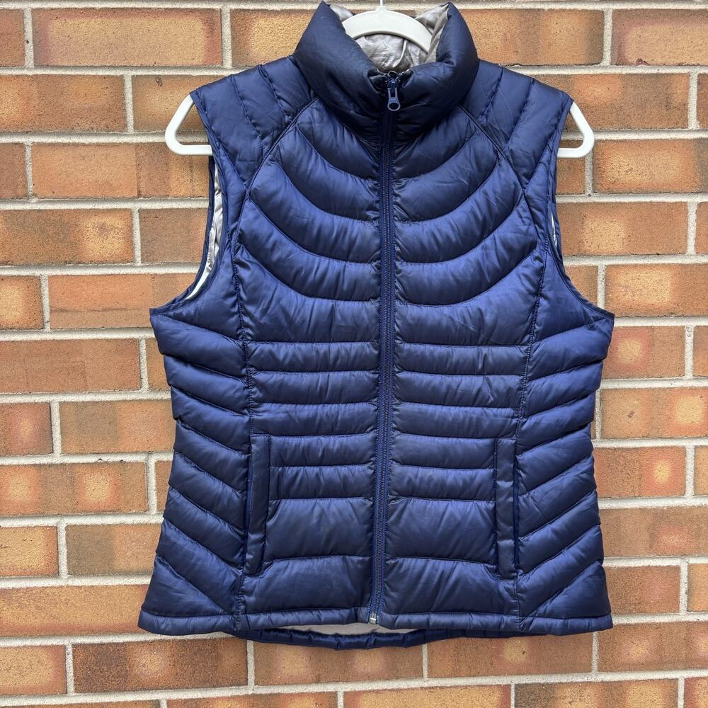 Bernardo Vest Women M Goose Down Sleeveless Puffer Full Zip Feather Quilted Blue